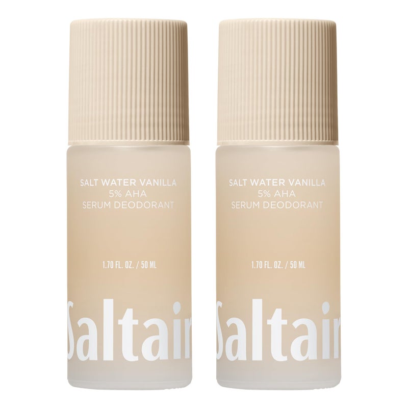 Saltair مزيل العرق سيروم سالتاير 2 عبوة - رائحة فانيليا ماء البحر - 5% AHA - خالي من الألمنيوم للتحكم في الروائح للنساء والرجال - مزيل عرق بحمض الماندليك مع حمض اللاكتيك - 2x 1.7 أونصة رول أون للسفر - Image 3