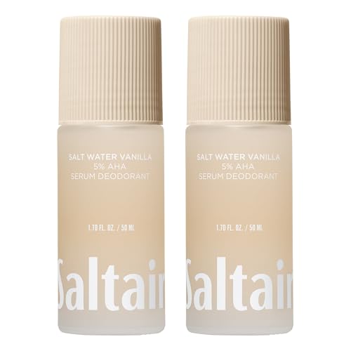 Saltair مزيل العرق سيروم سالتاير 2 عبوة - رائحة فانيليا ماء البحر - 5% AHA - خالي من الألمنيوم للتحكم في الروائح للنساء والرجال - مزيل عرق بحمض الماندليك مع حمض اللاكتيك - 2x 1.7 أونصة رول أون للسفر - Image 1