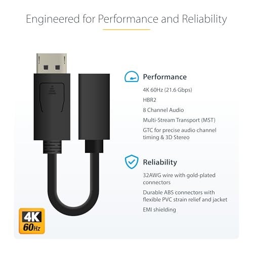 StarTech.com 6in (15cm) DisplayPort to Mini DisplayPort Adapter, 4K Video, DP to mDP Converter (Not compatible w/Thunderbolt) - Image 3