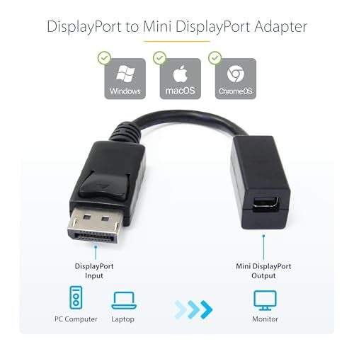 StarTech.com 6in (15cm) DisplayPort to Mini DisplayPort Adapter, 4K Video, DP to mDP Converter (Not compatible w/Thunderbolt) - Image 2