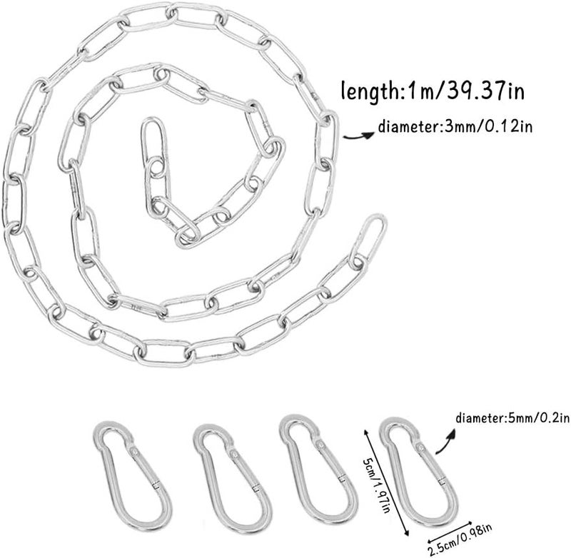 Geluode 2 PCS Meter Hanging Chair Chain With 4 PCS Carabiners,Silver Hanging Basket Chains Heavy Duty,Hammock Chain Stainless Steel For Garden Swing Chair Tree Swing Chandelier - Image 3