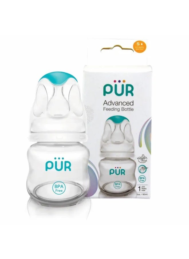 PUR Advanced Slim Glass Feeding Bottle - Superior Safety and Ergonomic Design for Babies | 60ml - Free from harmful substances and easy to clean - Image 1