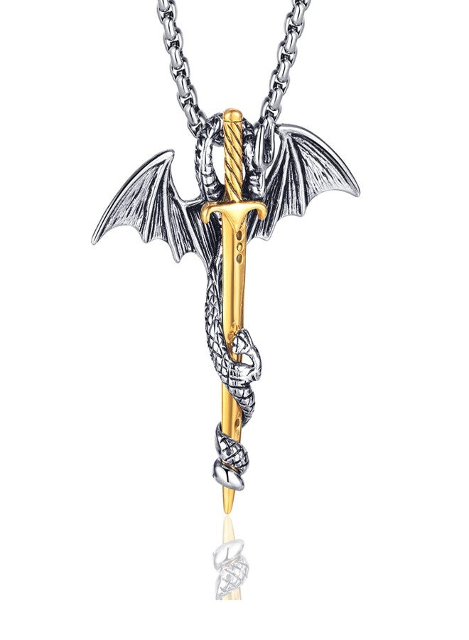 Fusamk Punk Animal Pendant Titanium Steel Sword Wing Dragon Necklace - Image 1
