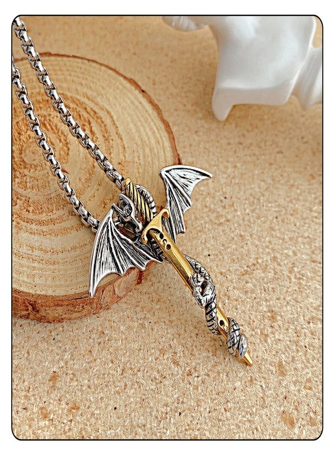 Fusamk Punk Animal Pendant Titanium Steel Sword Wing Dragon Necklace - Image 2