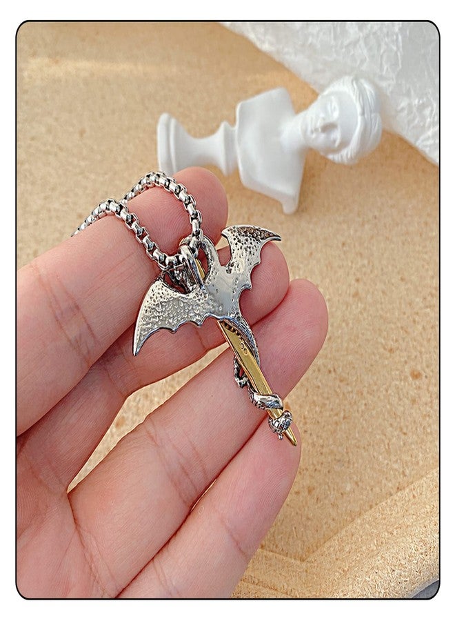 Fusamk Punk Animal Pendant Titanium Steel Sword Wing Dragon Necklace - Image 4