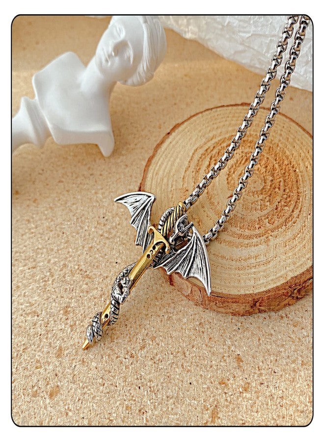 Fusamk Punk Animal Pendant Titanium Steel Sword Wing Dragon Necklace - Image 3