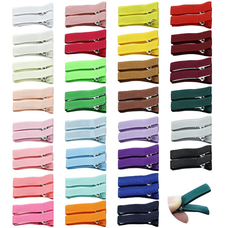 Cinaci 60 Pack Solid 14 Grosgrain Ribbon Covered Fully Lined Small Alligator Hair Clips for Fine Hair Soft Mini Duckbill Hair Barrettes DIY Hair Accessories for Baby Girls Boys Infants Toddlers Kids - Image 1