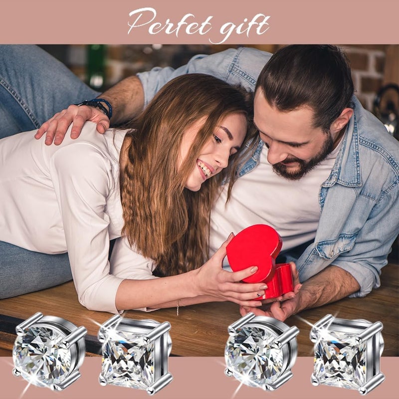 ADAIER 2 Pairs Stainless Steel Magnetic Stud Earrings for Men Women Non-piercing CZ Hypoallergenic Clip on Earring Magnetic Studs Earring 5-8MM(SE-21) - Image 5