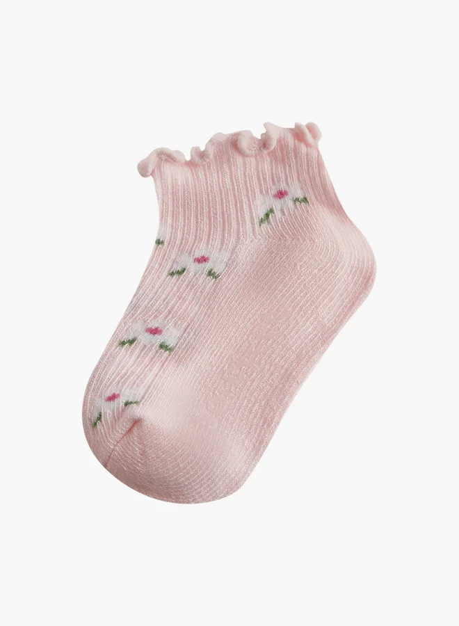بيرفيت Assorted Ankle Length Socks with Scalloped Hem - Set of 5