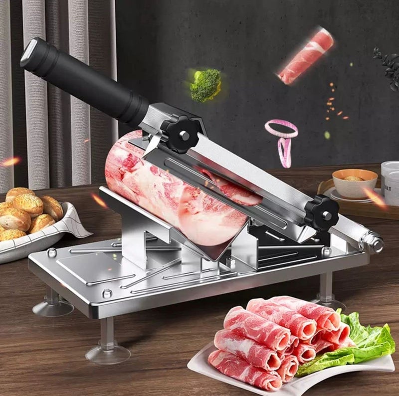 Original Mart Manual Frozen Meat Slicer Beef Slicing Machine Mutton Cutter Stainles Steel Mutton Roll Meat Slicer Manual Food Meat Slicer Double Pressure Bearing - Image 2