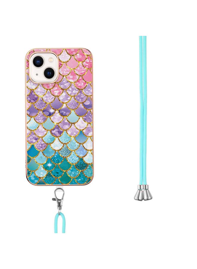 اس-توب جراب لهاتف iPhone 14 Plus بنمط طلاء كهربائي IMD TPU مقاوم للصدمات مع حبل للرقبة - Image 3