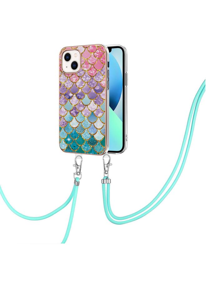 اس-توب جراب لهاتف iPhone 14 Plus بنمط طلاء كهربائي IMD TPU مقاوم للصدمات مع حبل للرقبة - Image 1