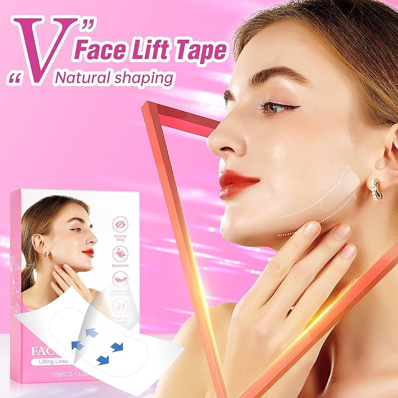 Sefudun 120 Pcs Face Tape Lifting Invisible Makeup Tapes for Instant Lifting Facial Wrinkles Sagging Skin Double Chin Neck Jowls Eye Lines (120 Count (Pack of 1)) - Image 5