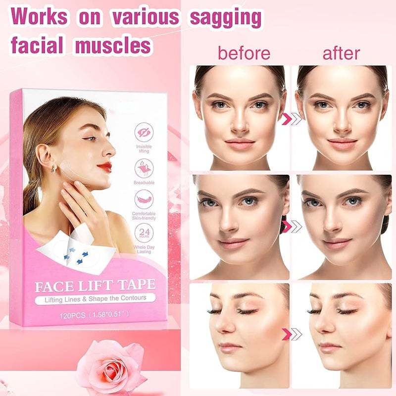 Sefudun 120 Pcs Face Tape Lifting Invisible Makeup Tapes for Instant Lifting Facial Wrinkles Sagging Skin Double Chin Neck Jowls Eye Lines (120 Count (Pack of 1)) - Image 4