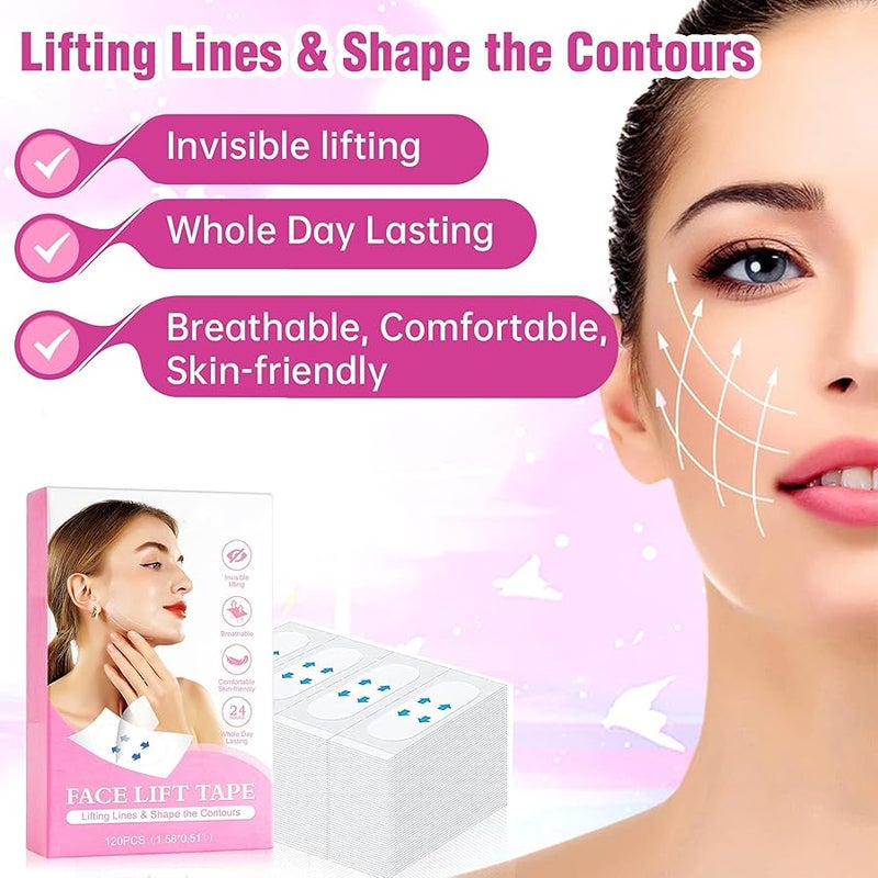 Sefudun 120 Pcs Face Tape Lifting Invisible Makeup Tapes for Instant Lifting Facial Wrinkles Sagging Skin Double Chin Neck Jowls Eye Lines (120 Count (Pack of 1)) - Image 2