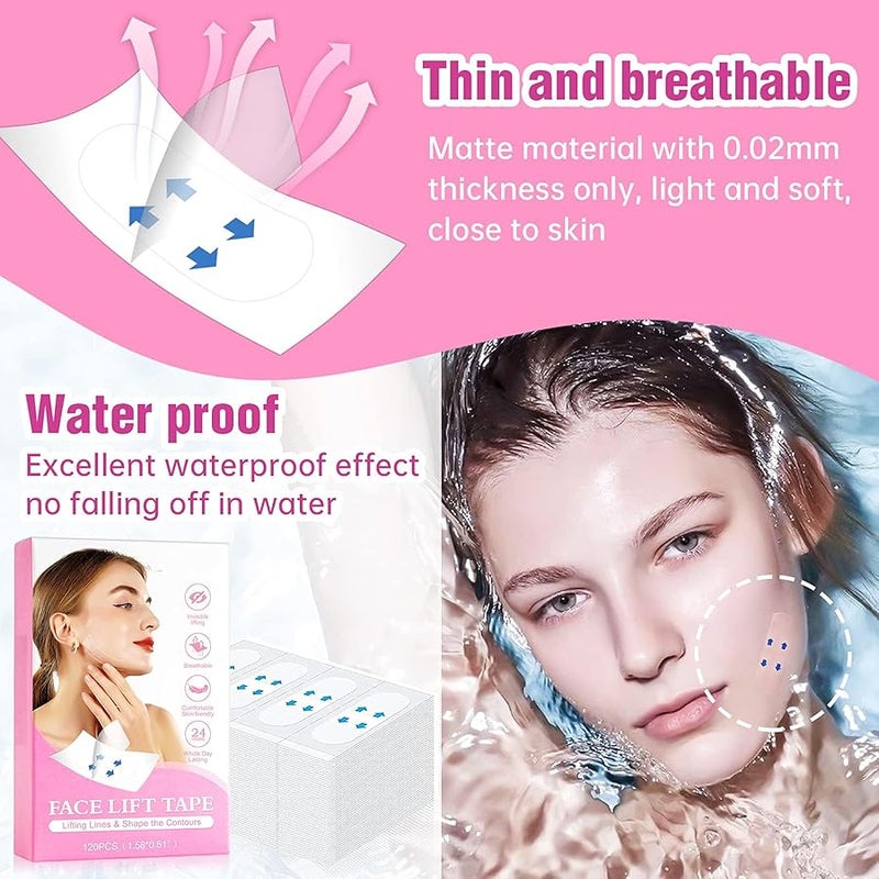 Sefudun 120 Pcs Face Tape Lifting Invisible Makeup Tapes for Instant Lifting Facial Wrinkles Sagging Skin Double Chin Neck Jowls Eye Lines (120 Count (Pack of 1)) - Image 3