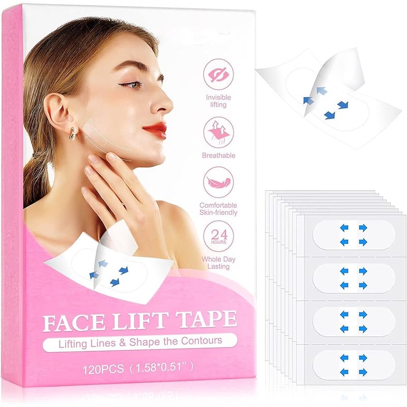 Sefudun 120 Pcs Face Tape Lifting Invisible Makeup Tapes for Instant Lifting Facial Wrinkles Sagging Skin Double Chin Neck Jowls Eye Lines (120 Count (Pack of 1)) - Image 1