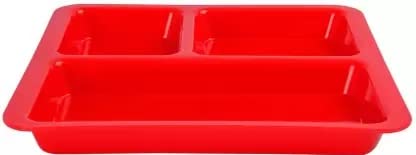Coolkart FoodGrade Plastic 3 in 1 Compartments Pav Bhaji Plate Red Dinner Plates Pack of 6 Microwave Safe - Image 3