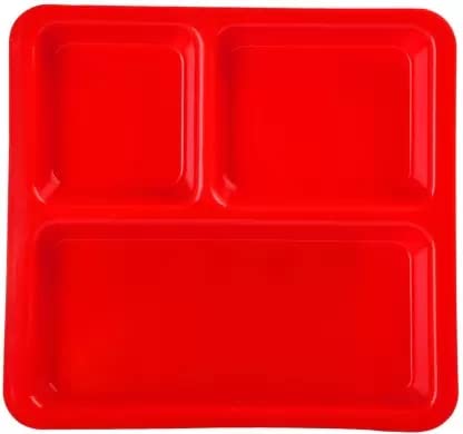 Coolkart FoodGrade Plastic 3 in 1 Compartments Pav Bhaji Plate Red Dinner Plates Pack of 6 Microwave Safe - Image 5