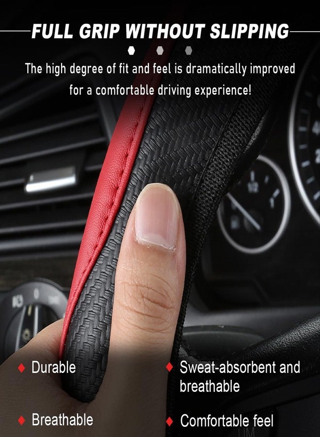 DXNQ Car Steering Wheel Cover, 15 Inch Carbon Fiber Leather Stitching Color Steering Wheel Protector, Anti-Slip Elastic Breathable Steering Wheel Cover Stylish Decor for Most Cars (Black&Red) - Image 3