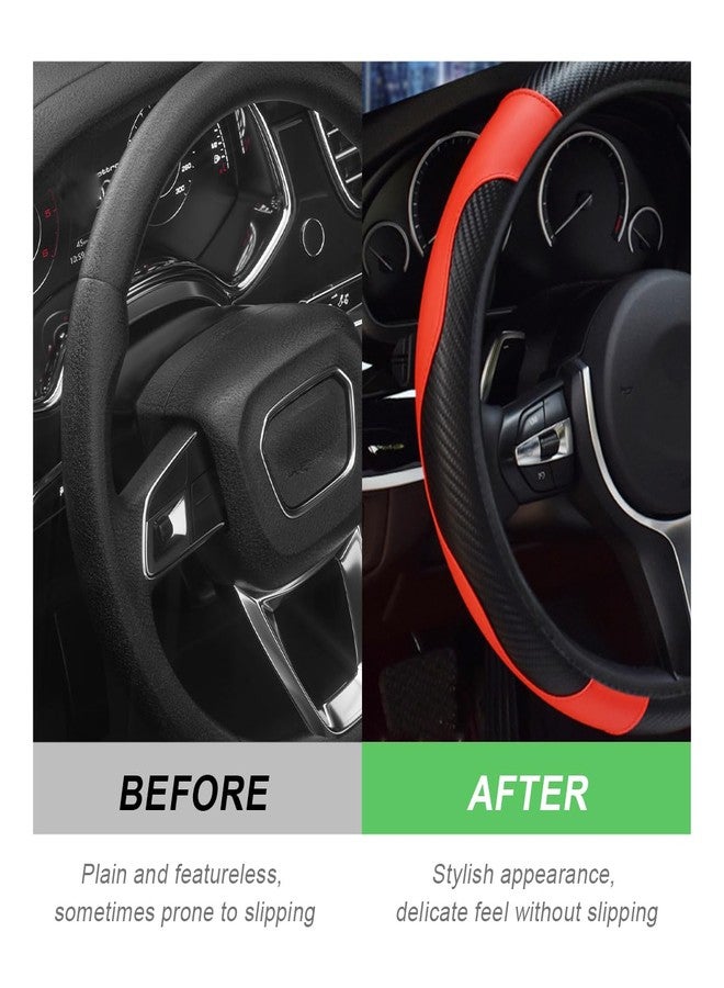 DXNQ Car Steering Wheel Cover, 15 Inch Carbon Fiber Leather Stitching Color Steering Wheel Protector, Anti-Slip Elastic Breathable Steering Wheel Cover Stylish Decor for Most Cars (Black&Red) - Image 4