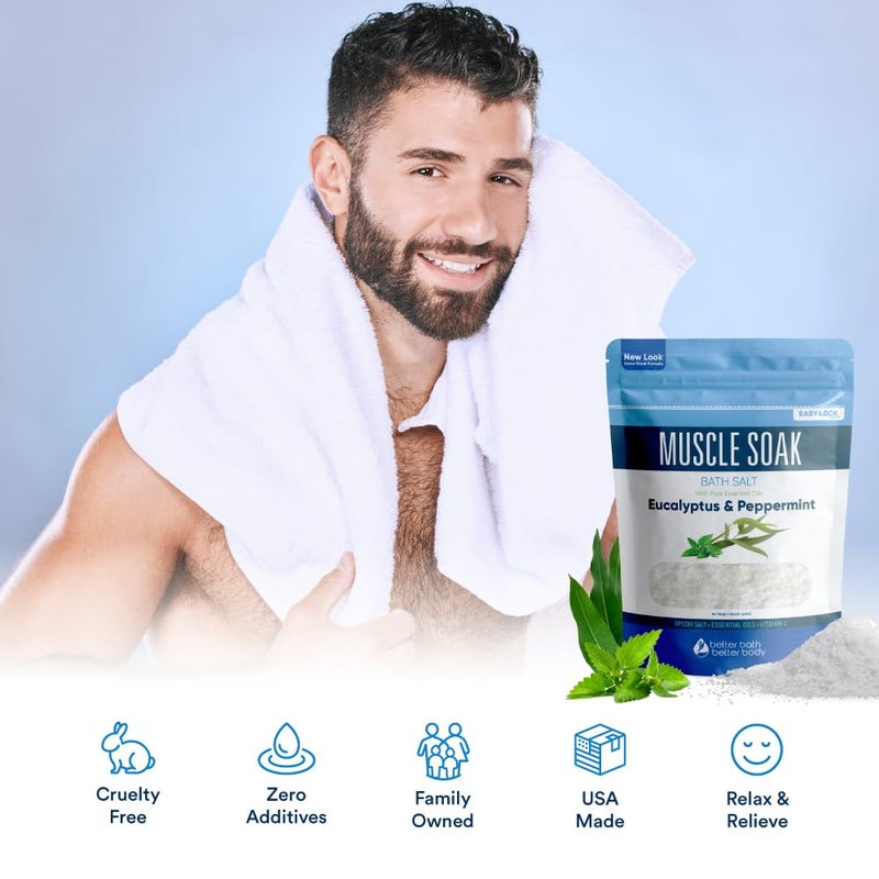 Better Bath Better Body Muscle Soak Bath Salt 32 Ounces Epsom Salt with Natural Peppermint and Eucalyptus Essential Oils Plus Vitamin C in BPA Free Pouch with Easy Press-Lock Seal - Image 3