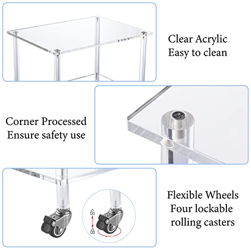 HMYHUM Acrylic Printer Stand - 2-Tier Under Desk Printer Table with Wheels - Multifunctional Rolling Cart for Office & Home, Clear - Image 5