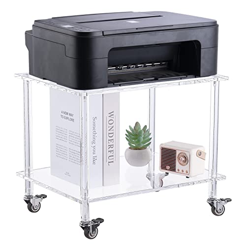 HMYHUM Acrylic Printer Stand - 2-Tier Under Desk Printer Table with Wheels - Multifunctional Rolling Cart for Office & Home, Clear - Image 1