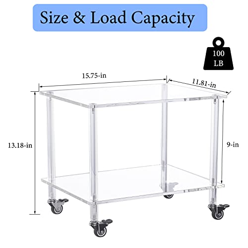 HMYHUM Acrylic Printer Stand - 2-Tier Under Desk Printer Table with Wheels - Multifunctional Rolling Cart for Office & Home, Clear - Image 2