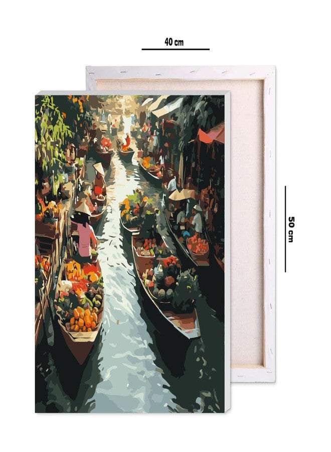 CRAFT MATE Paint by Numbers Jumbo Framed Kit – Floating Market Scene Canvas (40x50 cm) – Pre-Stretched DIY Acrylic Painting Set for Adults & Beginners – Ready-to-Hang Wall Art Décor - Image 4