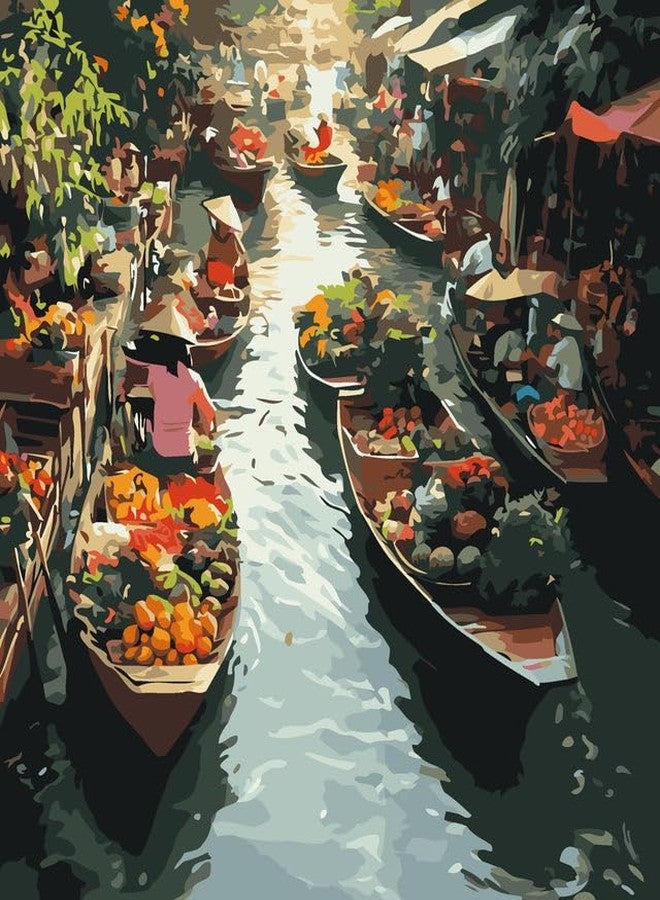 CRAFT MATE Paint by Numbers Jumbo Framed Kit – Floating Market Scene Canvas (40x50 cm) – Pre-Stretched DIY Acrylic Painting Set for Adults & Beginners – Ready-to-Hang Wall Art Décor - Image 2