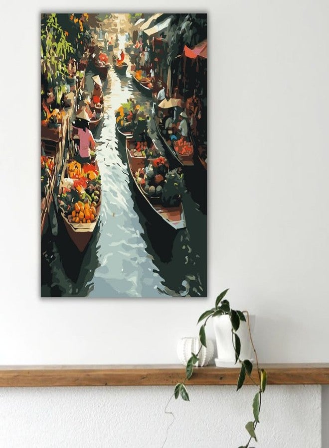 CRAFT MATE Paint by Numbers Jumbo Framed Kit – Floating Market Scene Canvas (40x50 cm) – Pre-Stretched DIY Acrylic Painting Set for Adults & Beginners – Ready-to-Hang Wall Art Décor - Image 3