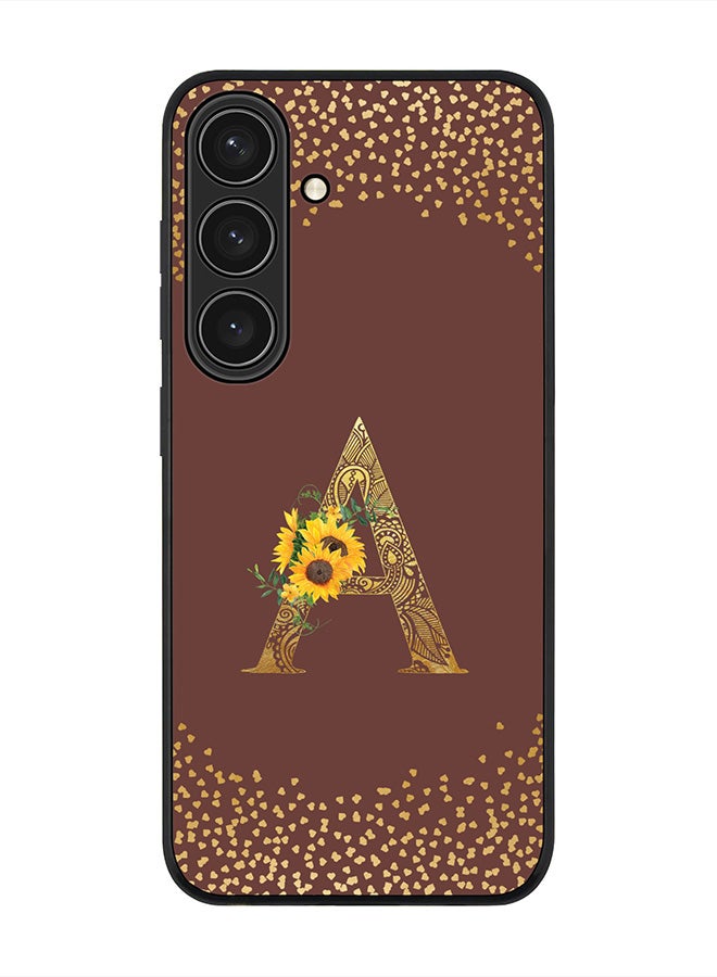 Stylizedd Rugged Black edge case for Samsung Galaxy S24, Slim fit Thin Cover- Custom Monogram Initial Letter Floral Pattern Alphabet-A  (Brown ) - Image 1