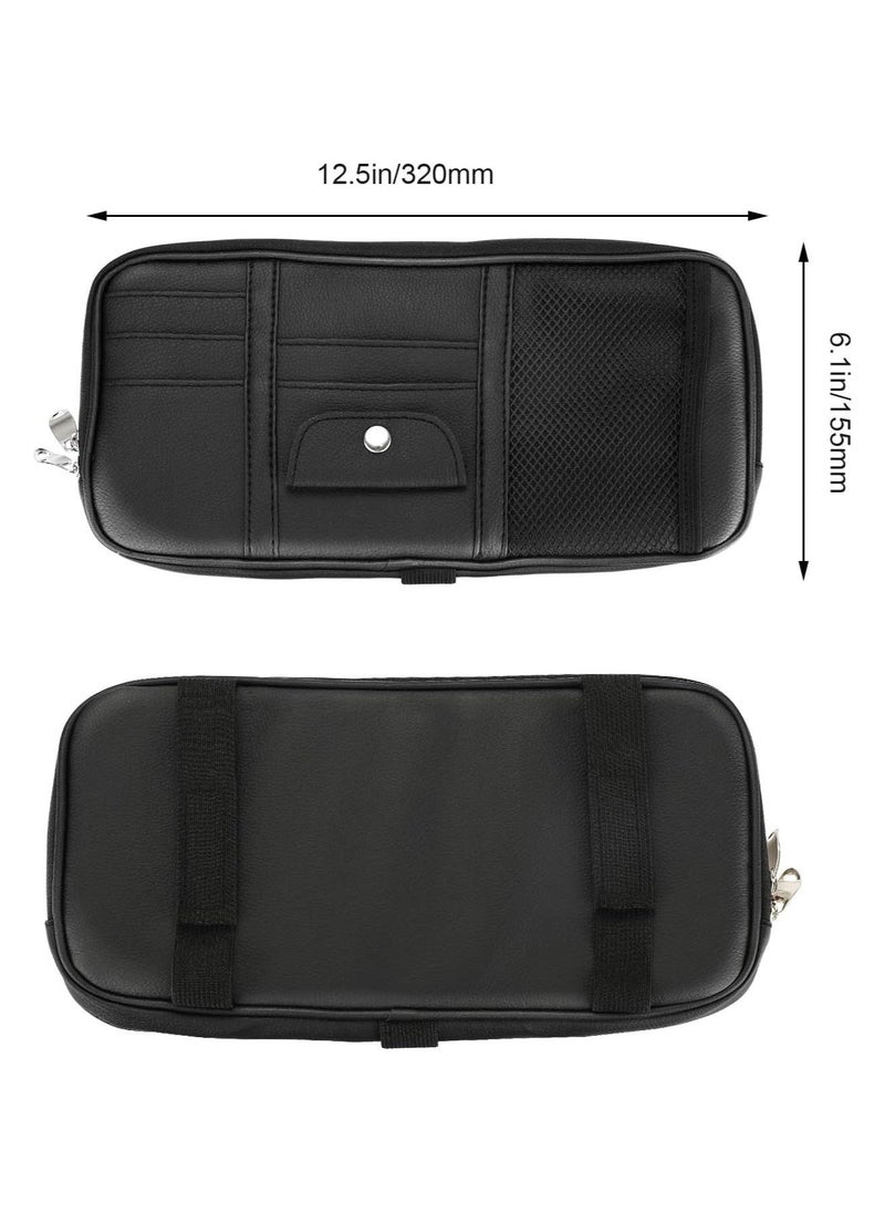 Generic Car Sun Visor Organizer Car Truck SUV Storage Pouch Registration Holder Auto Interior Accessories Leather Pocket Organizer Multi-Pocket Net Zipper for Card License Pen Key Sunglasses Black  - Image 3