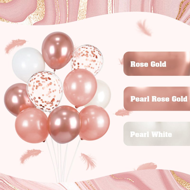 awenztech 60pcs Rose Gold Balloons 12inch with Pearl White Rose Gold Confetti Balloons for Engagement Bridal Shower Wedding Birthday Party Decorations - Image 4