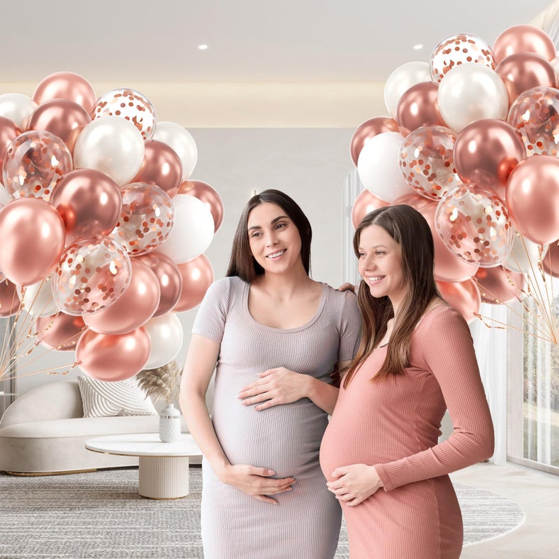 awenztech 60pcs Rose Gold Balloons 12inch with Pearl White Rose Gold Confetti Balloons for Engagement Bridal Shower Wedding Birthday Party Decorations - Image 5