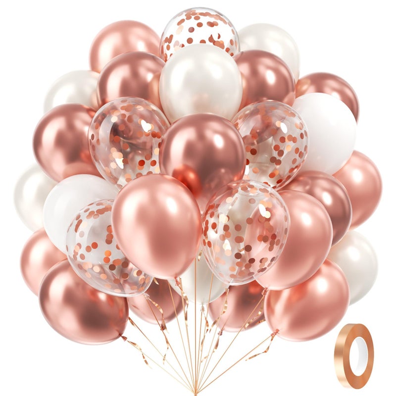 awenztech 60pcs Rose Gold Balloons 12inch with Pearl White Rose Gold Confetti Balloons for Engagement Bridal Shower Wedding Birthday Party Decorations - Image 1