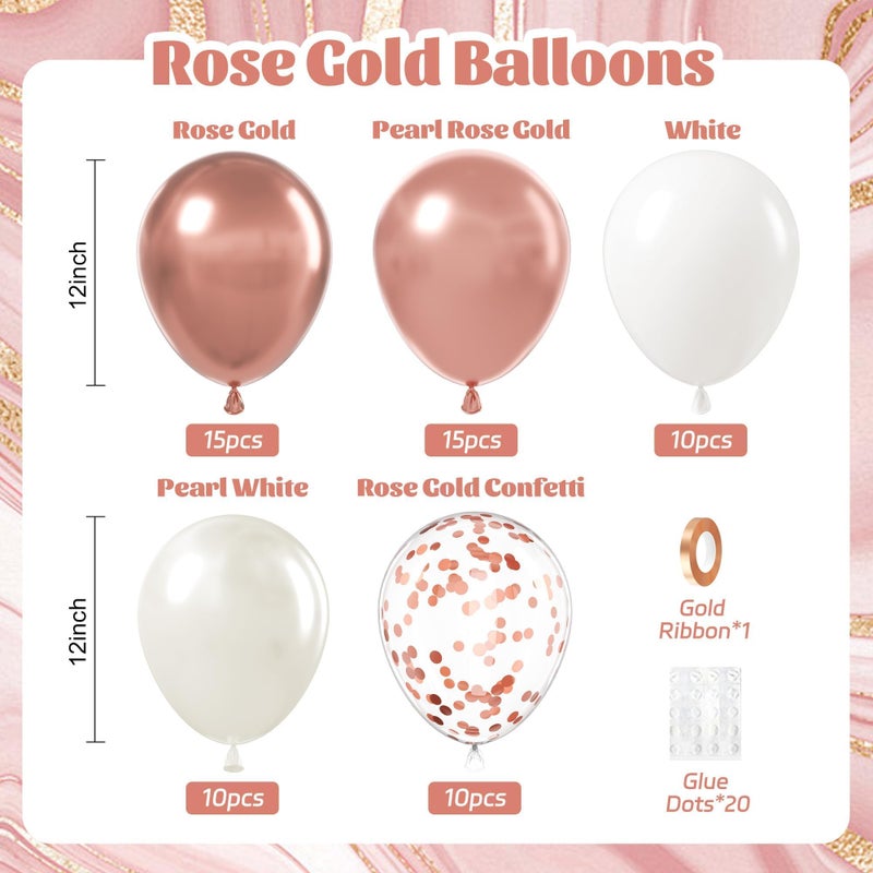 awenztech 60pcs Rose Gold Balloons 12inch with Pearl White Rose Gold Confetti Balloons for Engagement Bridal Shower Wedding Birthday Party Decorations - Image 2