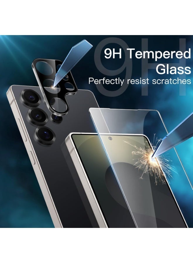 DEIN Samsung Galaxy S25 Ultra 3in1 Phone Accessories Bundle - Heavy duty Shockproof Clear Cover Case Wireless Charging Compatible + Tempered Glass Screen Protector + Camera Lens Protector, Anti Yellowing - Image 2