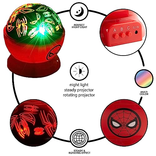 Idea Nuova Marvel Spiderman Rotating LED Projection Kids Lamp and Nightlight, 4.88"x 4.88"x 5.5" - Image 4