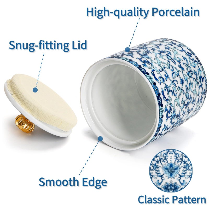 Mezchi 2 Pack Blue and White Porcelain Salt Cellar with Lid, Vintage Ceramic Salt Containers for Countertop, Small Airtight Salt Storage Box, Seasoning Holder, Spice Jars for Sugar, Candy, Herbs - Image 4