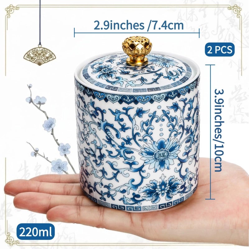 Mezchi 2 Pack Blue and White Porcelain Salt Cellar with Lid, Vintage Ceramic Salt Containers for Countertop, Small Airtight Salt Storage Box, Seasoning Holder, Spice Jars for Sugar, Candy, Herbs - Image 3
