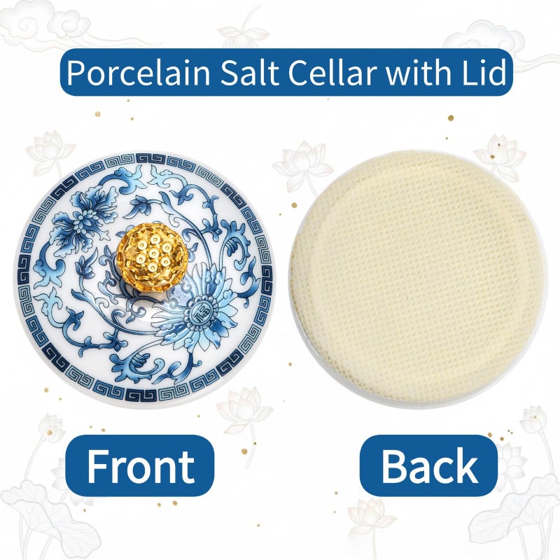 Mezchi 2 Pack Blue and White Porcelain Salt Cellar with Lid, Vintage Ceramic Salt Containers for Countertop, Small Airtight Salt Storage Box, Seasoning Holder, Spice Jars for Sugar, Candy, Herbs - Image 5