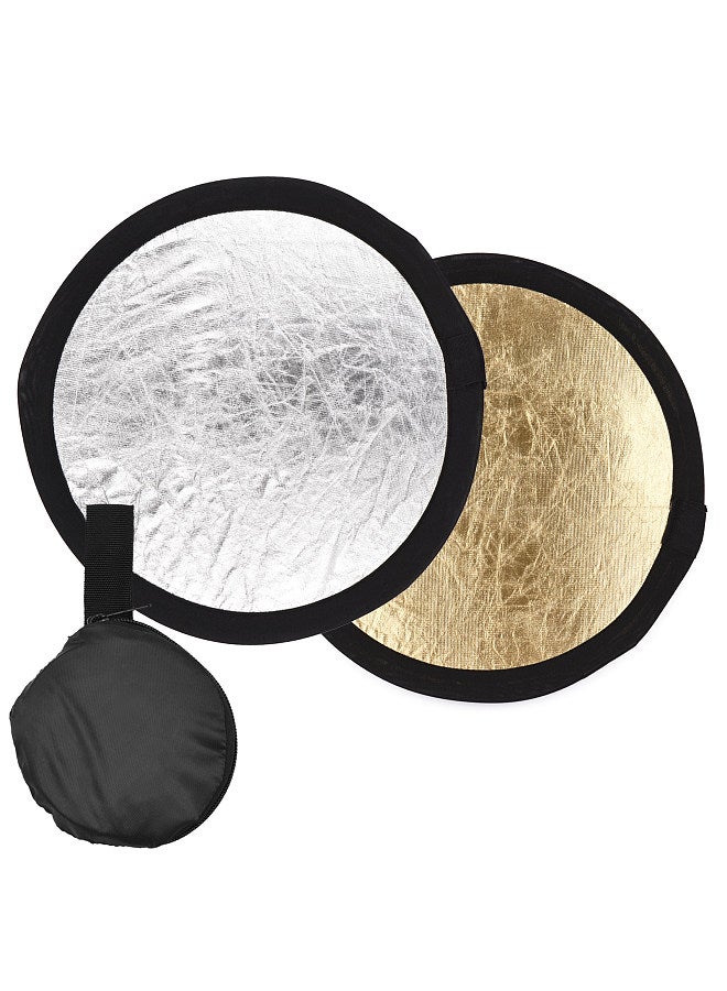 30cm/12inch Photography Round Reflector Silver & Gold 2-in-1 Collapsible Portable for Studio Photography with Carry Bag  - Image 1