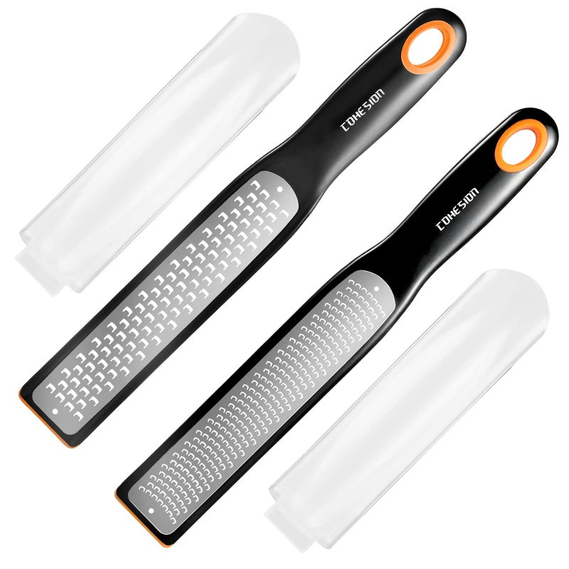 Cohesion Cohesion Etched Zester & Grater Set of 2 - Kitchen Zester Tool for Lemon, Cheese, Garlic, Ginger, Nutmeg, Chocolate, Fruits, Vegetables - Sharp Premium Stainless Steel Blade with Protective Cover  - Image 1