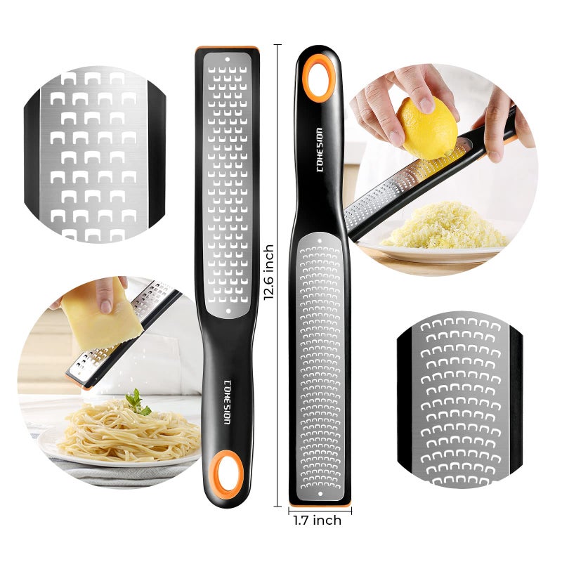 Cohesion Cohesion Etched Zester & Grater Set of 2 - Kitchen Zester Tool for Lemon, Cheese, Garlic, Ginger, Nutmeg, Chocolate, Fruits, Vegetables - Sharp Premium Stainless Steel Blade with Protective Cover  - Image 2