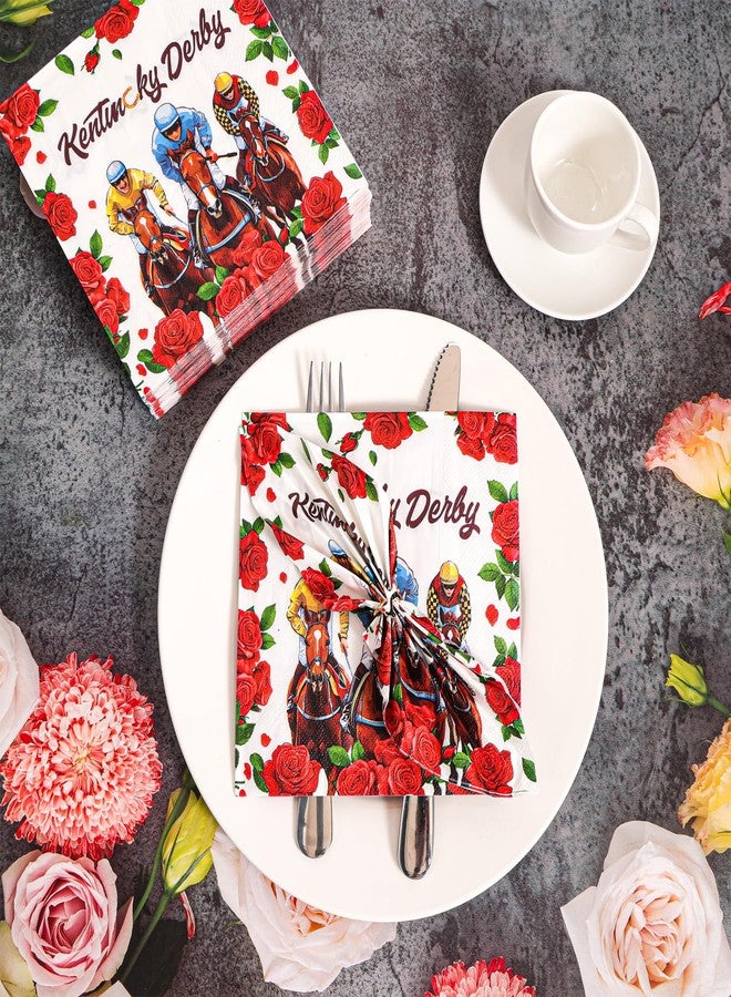 HOWAF 60Pcs Kentucky Party Horse Derby Napkins,Run for the Rose Disposable Paper Horse Racing Party Supplies,Derby Race Napkins for Table Decoration - Image 3