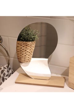 Cool Baby COOLBABY Irregular Aesthetic Vanity Mirror Frameless Decorative Desk Tabletop Acrylic Mirrors with Wooden Stand for Living Room  - Image 2