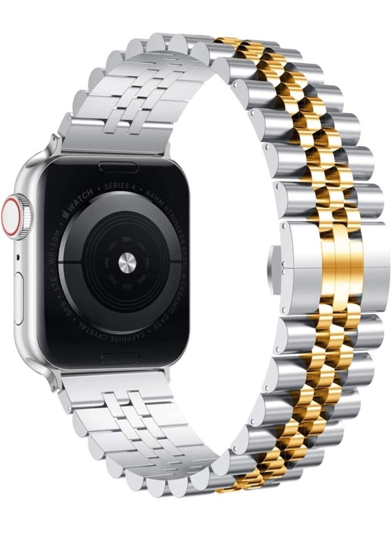 GENNEXT Stainless Steel Heavy Band with Butterfly Folding Clasp Link Bracelet for iWatch Series8/7/6/SE Series 5/4/3/ size42/44/45/49mm - Image 1