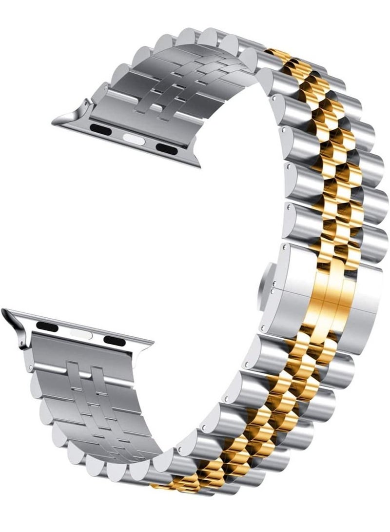 GENNEXT Stainless Steel Heavy Band with Butterfly Folding Clasp Link Bracelet for iWatch Series8/7/6/SE Series 5/4/3/ size42/44/45/49mm - Image 2